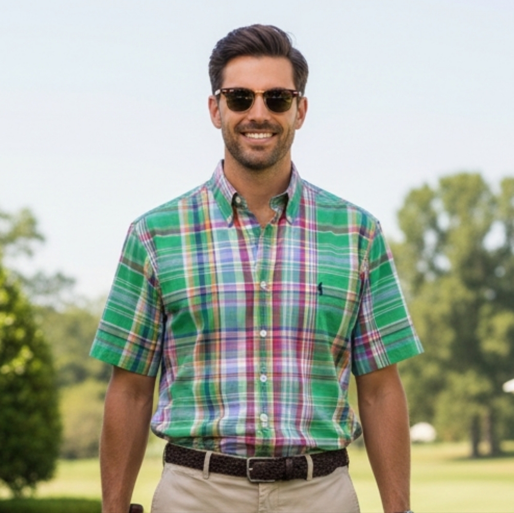 NWOT Polo Ralph Lauren M Madras Plaid Oxford Short Sleeve Shirt Old Money Preppy